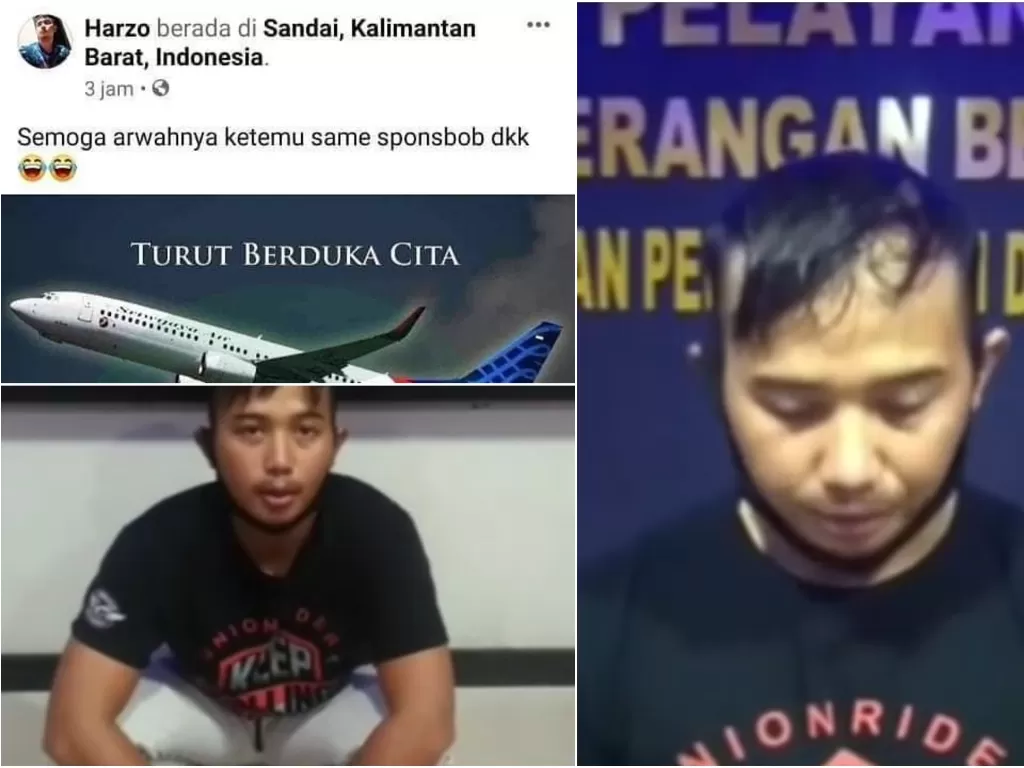 Seorang pria yang membuat lelucon soal insiden jatuhnya Sriwijaya Air ditangkap. (photo/Screenshoot/Istimewa)