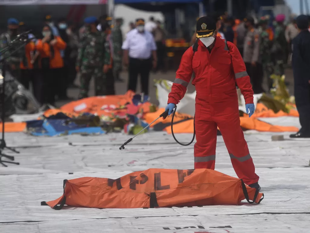 Kantung jenazah korban pesawat Sriwijaya Air (ANTARA FOTO/Akbar Nugroho Gumay)