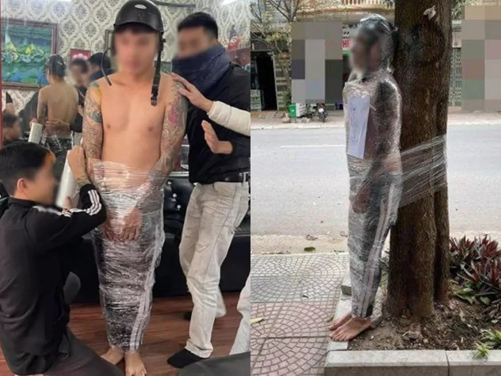 Pria yang dibungkus plastik gegara gak bayar biaya buat tato. (photo/dok.Oddity Central News)
