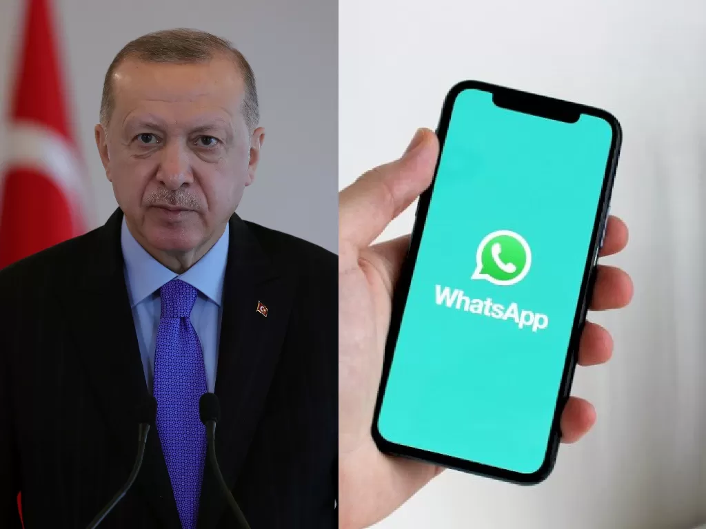 Kiri: Presiden Turki Recep Tayyip Erdogan tolak Whatsapp . (Presidential Press Office/Handout via REUTERS), kanan: Ilustasi Whatsapp. (Pexels/Anton).