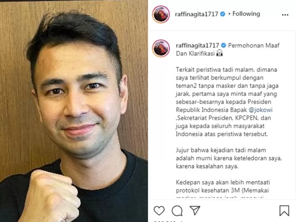 Raffi Ahmad minta maaf (Instagram/ raffinagita1717)