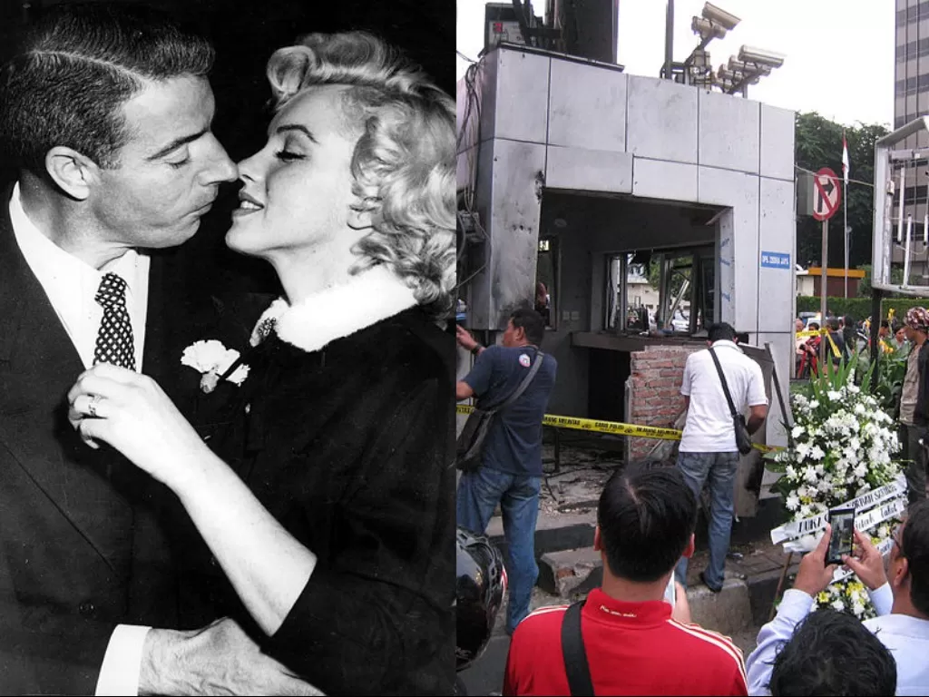 Pernikahan Marilyn Monroe dan menenang tragedi bom Sarinah di Jakarta. (Wikipedia).