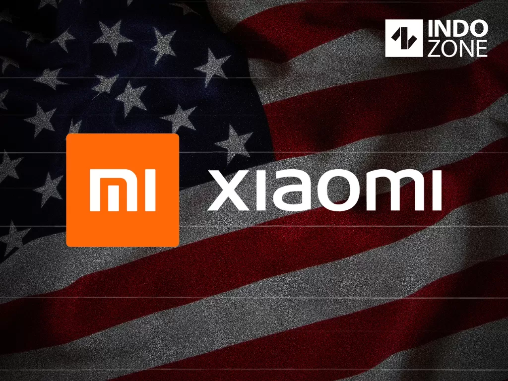 Ilustrasi logo perusahaan Xiaomi dan bendera Amerika Serikat (Ilustrasi/INDOZONE/Ferry Andika)