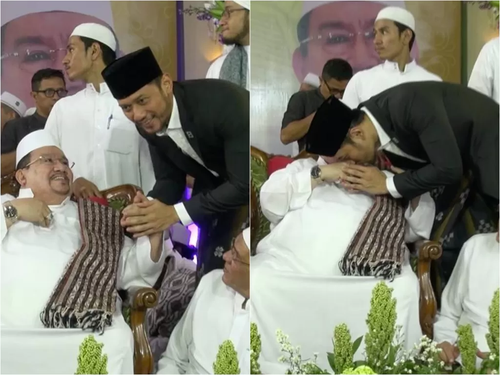 Agus Harimurti Yudhoyono saat bersama  Habib Ali Bin Abdurrahman Assegaf. (photo/Twitter/@AgusYudhoyono)