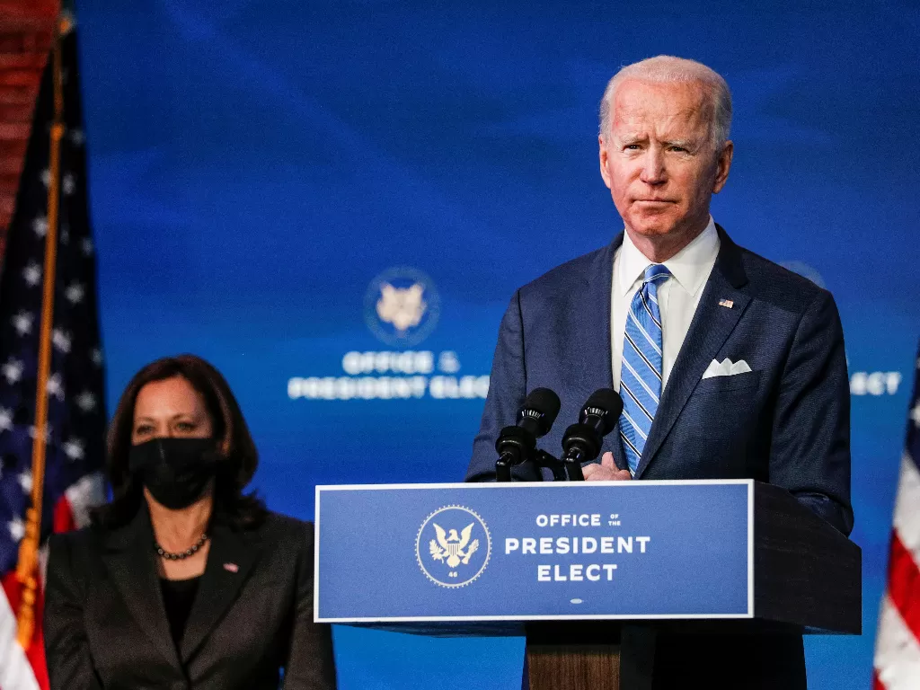 Presiden ter[ilih Joe Biden dan wakil presiden terpilih Kamala Harris. (REUTERS/Tom Brenner)