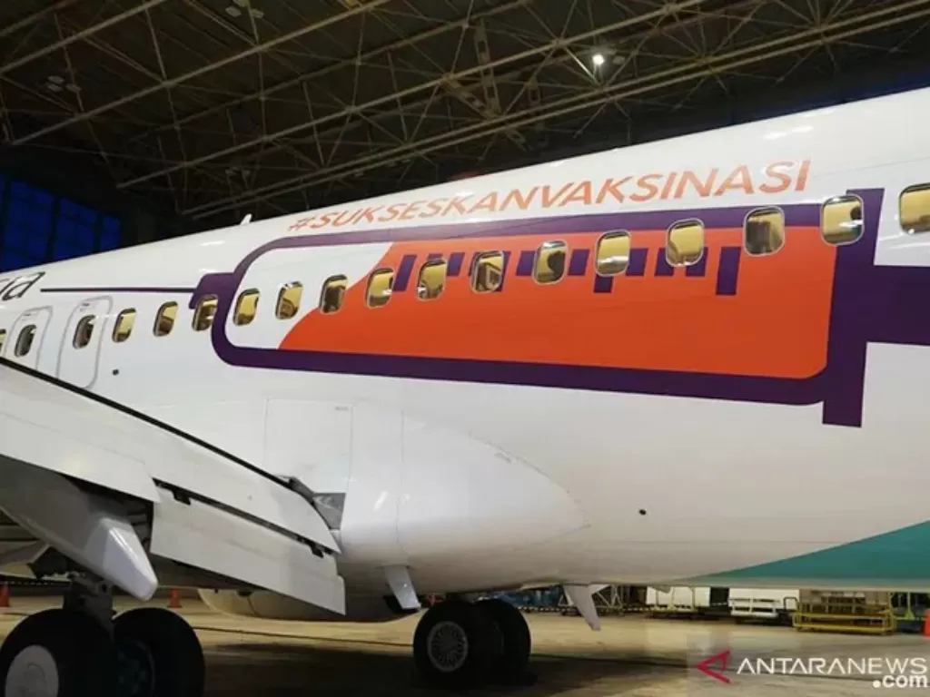 Badan pesawat Garuda Indonesia dicat gambar suntik. (ANTARA/HO-PT Garuda Indonesia)