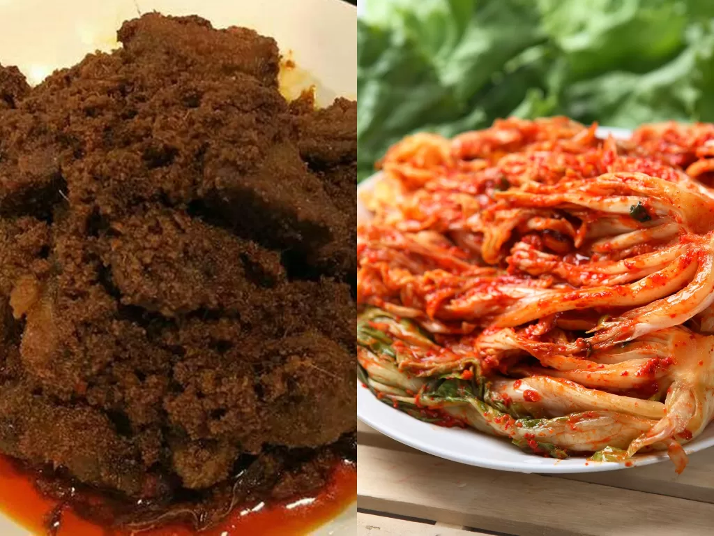 Rendang (kiri), kimchi (kanan). (cookpad/Muchliyanty Asril/thespureeastc.com)