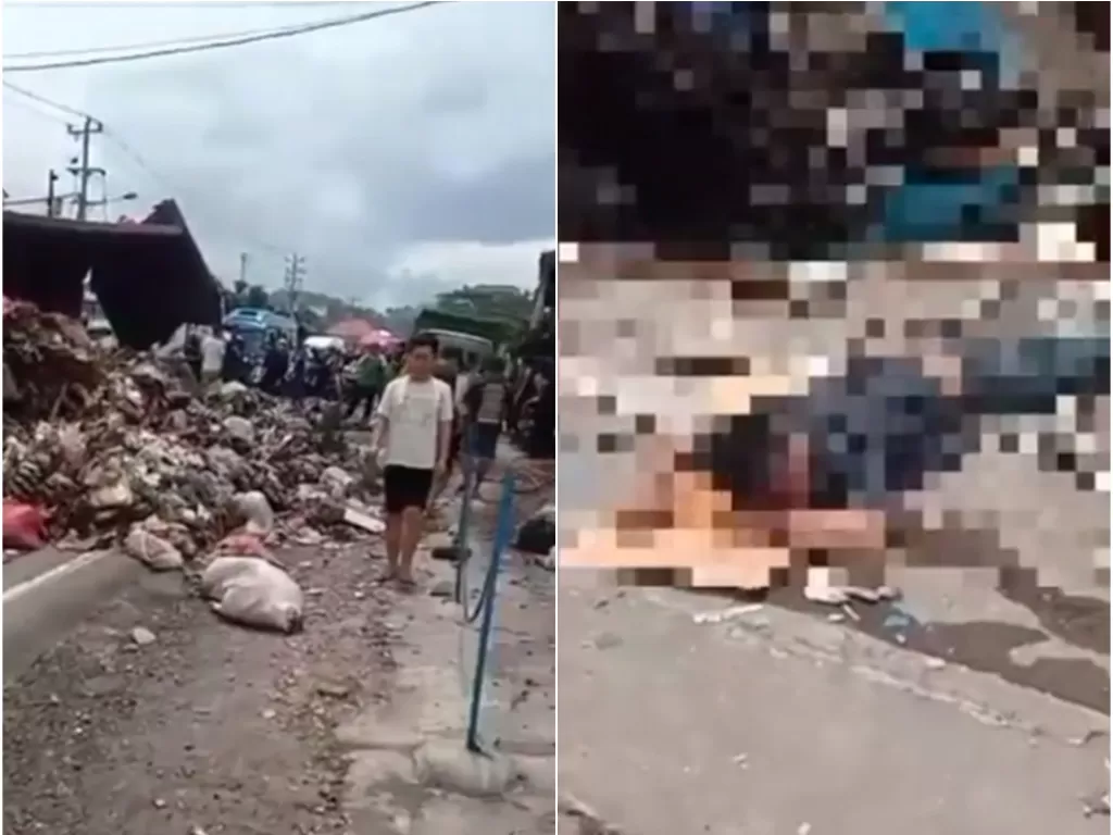 Truk pengangkut sampah terbalik ditabrak truk tronton box di Semarang (ist)