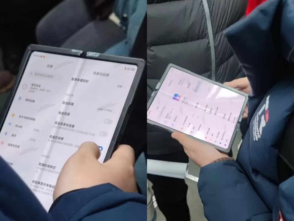 Foto prototype smartphone atau tablet layar lipat Xiaomi dengan sistem operasi MIUI 12 (photo/Weibo)