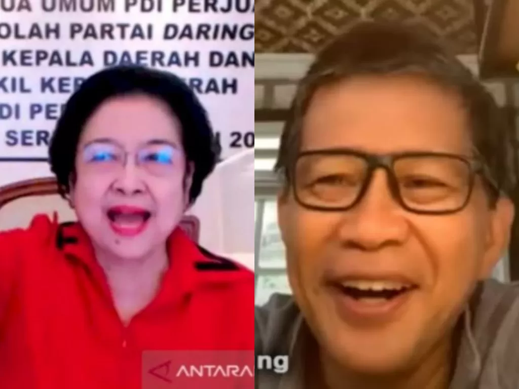 Kolase foto Ketua PDIP Megawati Soekarnoputri (ANTARA) dan Rocky Gerung (YouTube Rocky Gerung Official)