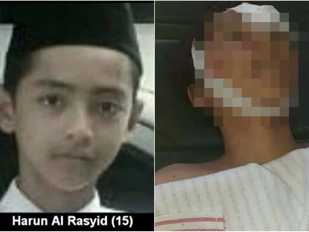 Harun Al Rasyid semasa hidup (kiri) dan saat tewas ditembak (kanan). (Ist)