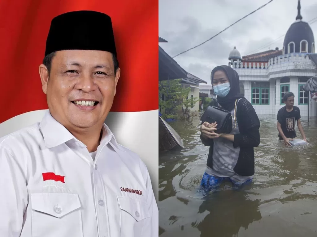 Kiri: Gubernur Kalsel Sahbirin Noor (Instagram/pamanbirin.bergerak) / Kanan: Banjir di Kalimantan Selatan (ANTARA FOTO/Bayu Pratama S)