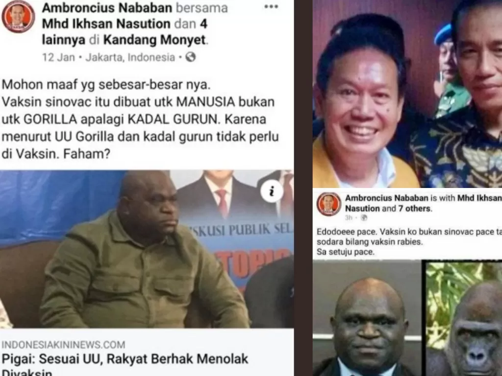 Unggahan rasis akun Facebook Ambroncius Nababan (istimewa)