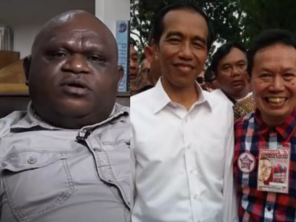 Kolase foto aktivis HAM Natalius Pigai (YouTube Fadli Zon Officia) dan tangkapan layar Presiden Joko Widodo bersama Ambroncius Nababan (Istimewa).