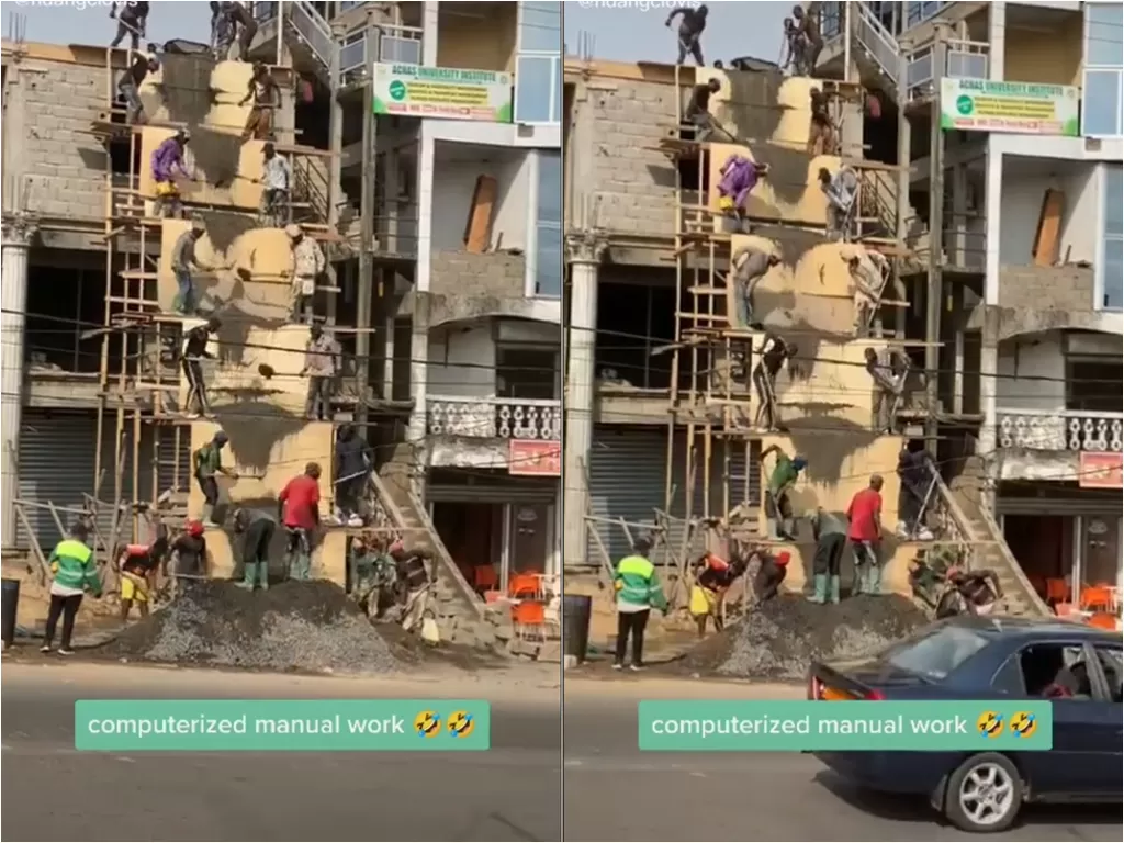  Cuplikan video kuli bangunan viral. (photo/TikTok/@ndangclovis)