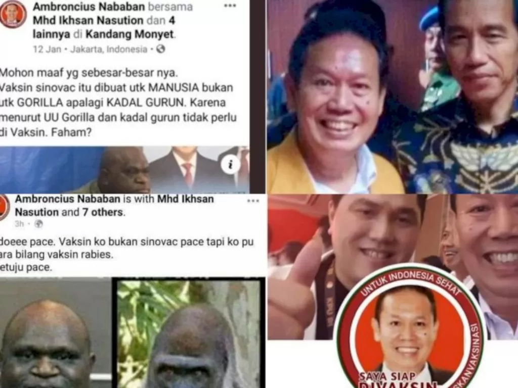 Unggahan dugaan rasis akun Facebook Ambroncius Nababan (istimewa)