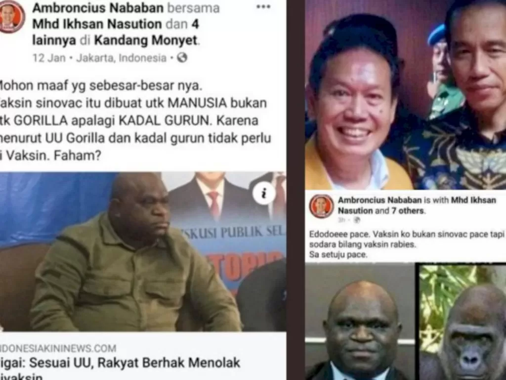 Pelecehan rasisme dari Ambrocius Nababan ke Natalius Pigai. (Screenshoot/Facebook).