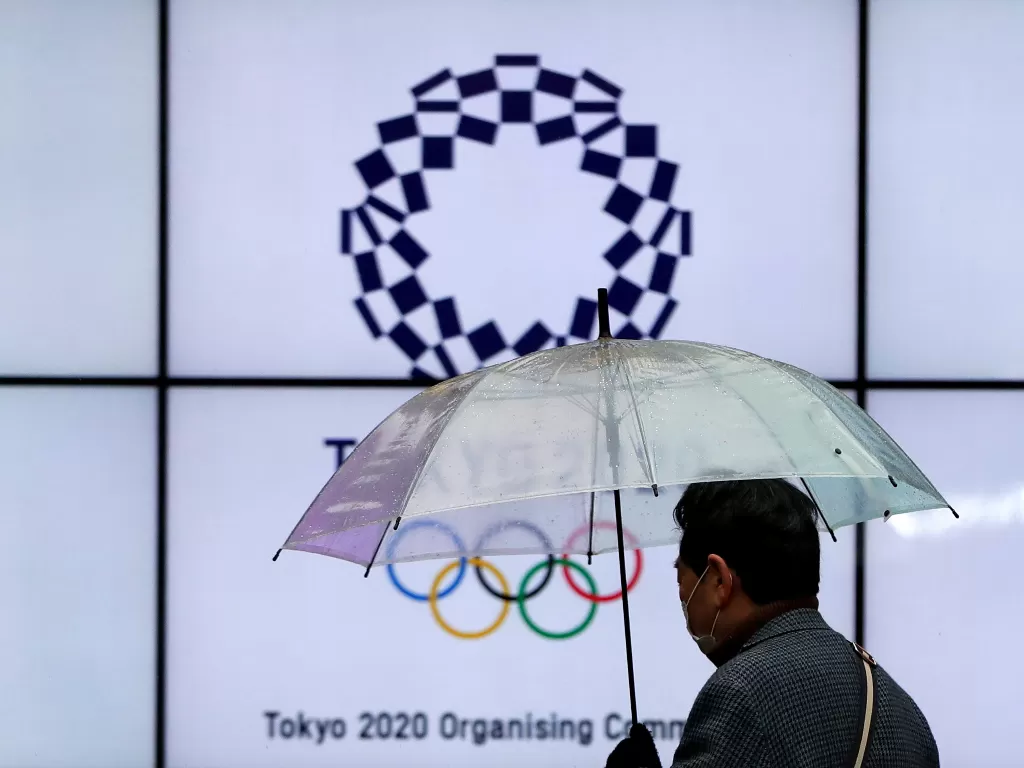  Ilustrasi logo Olimpiade Tokyo 2020 di Jepang. (photo/REUTERS/Issei Kato)