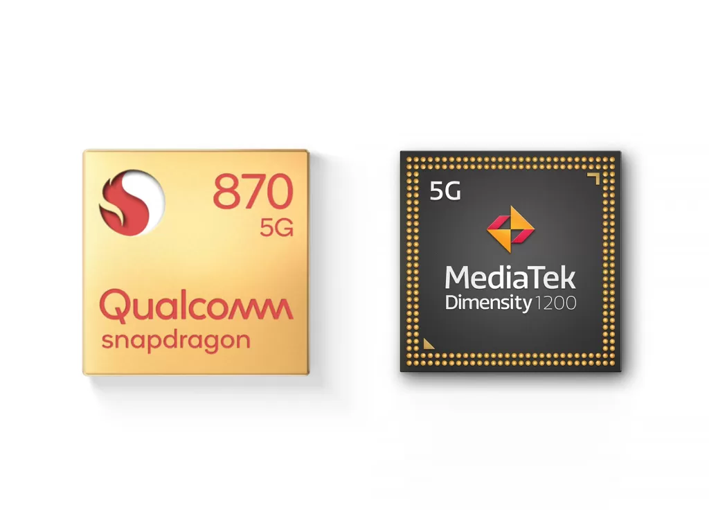 Chipset Qualcomm Snapdragon 870 5G dan MediaTek Dimensity 1200 (photo/Qualcomm/MediaTek)