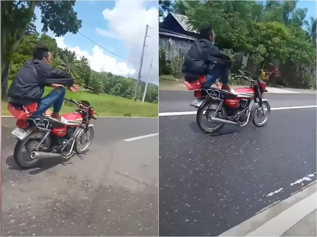 Cuplikan video pria bawa motor lepas stang. (photo/Youtube/ViralPress)