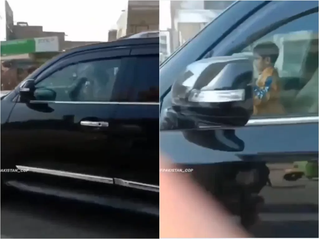 Cuplikan video bocah bawa mobil dijalan raya. (photo/Twitter/@talha_amjad101)