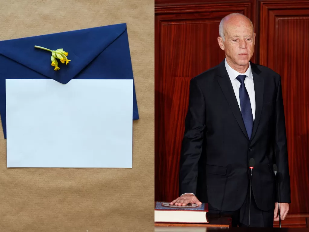 Kiri: Ilustrasi surat (Unsplash) / Kanan: Presiden Tunisia, Kais Saied (REUTERS/Zoubeir Souissi)
