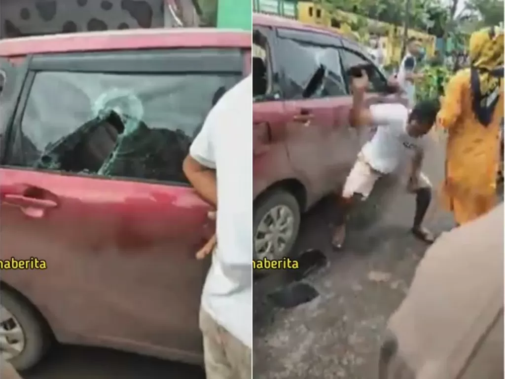 Suami ngamuk pecahkan kaca mobil dan banting HP saat pergoki istri selingkuh (Instagram/manaberita)