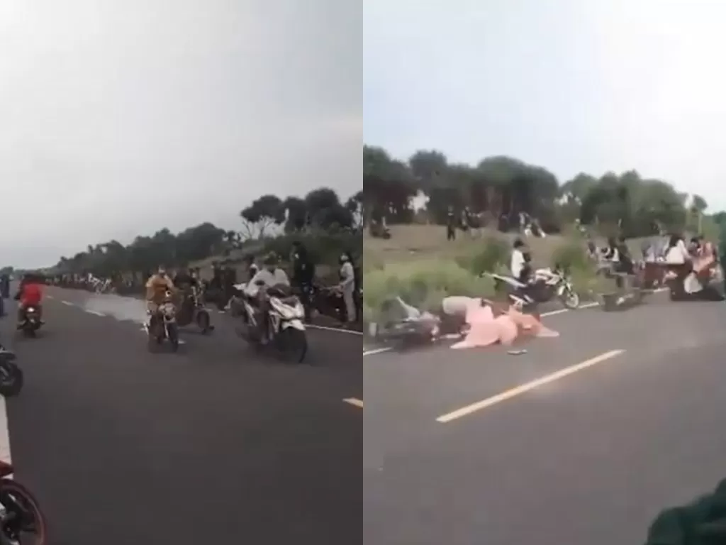 Dua pembalap liar tabrak pengendara motor di depannya (Instagram/beritakotabandung)