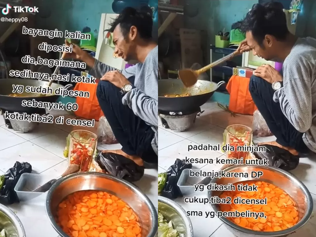 Pria menangis sambil memasak usai pesanan nasi kotaknya dibatalkan secara tiba-tiba (Instagram/heppy08)