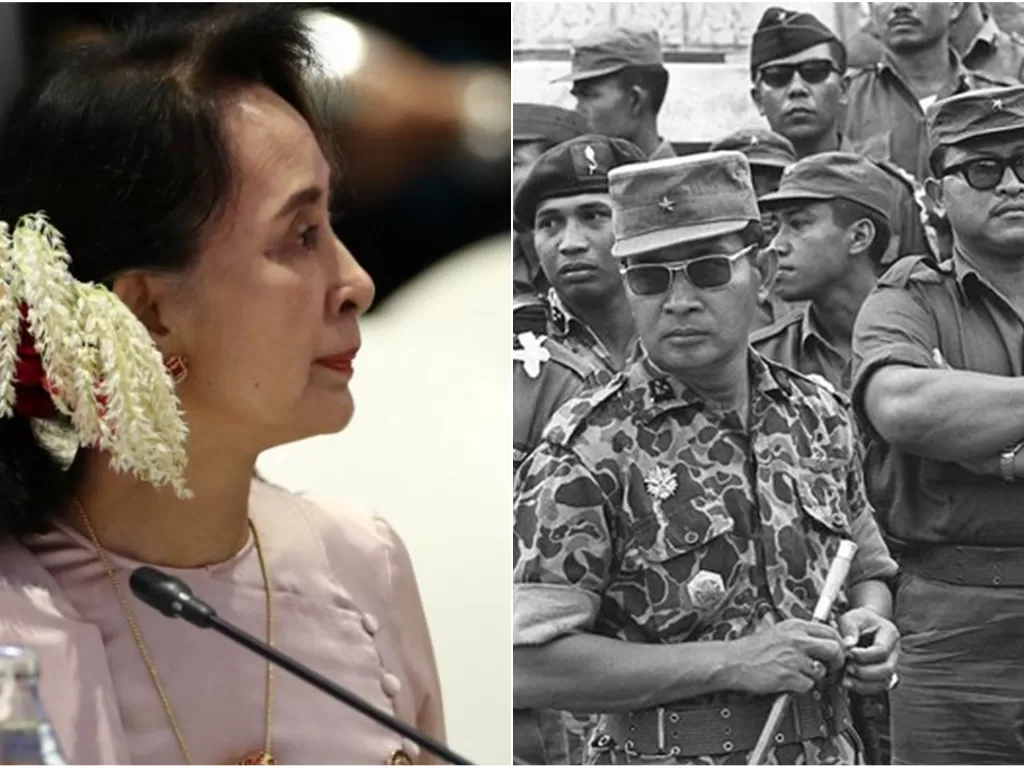 Kiri: Aung San Suu Kyi (REUTERS/Athit Perawongmetha); Kanan: Soeharto (berkacamata) (AP)