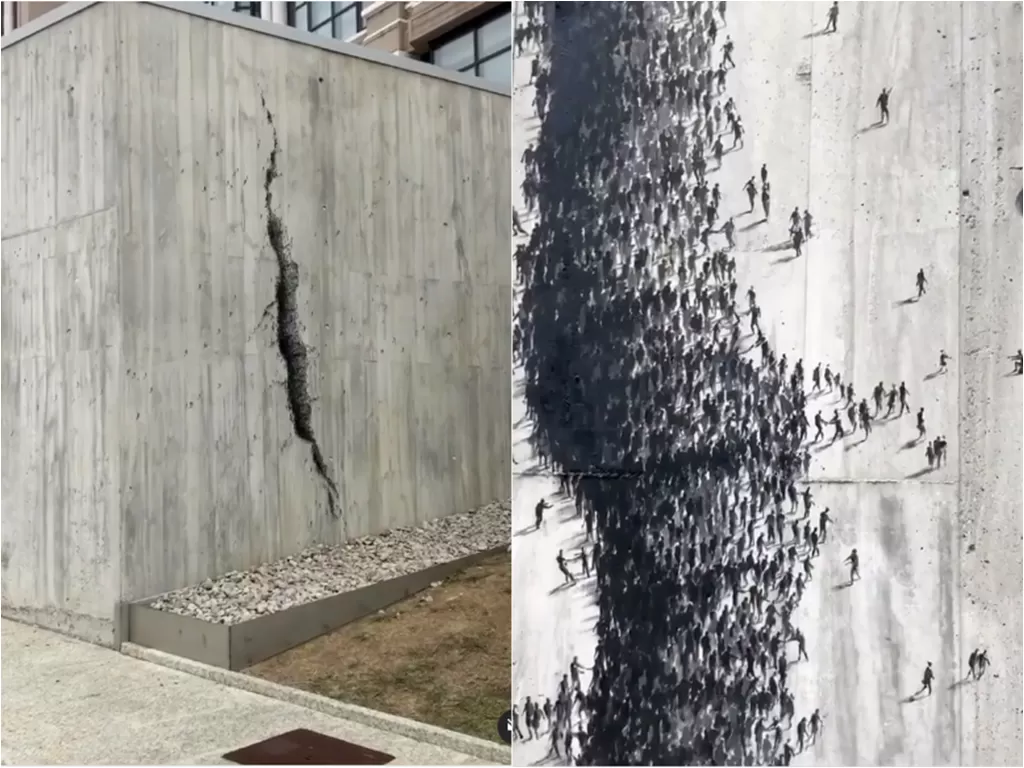  Cuplikan video lukisan yang terlihat seperti retakan. (photo/Instagram/@pejac_art)