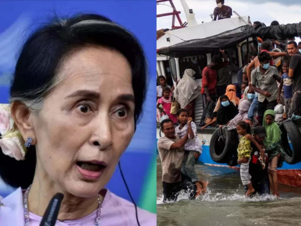 Kolase foto pemimpin Myanmar Aung San Suu Kyi (Reuters) dan pengungsi Etnis Rohingya (ANTARA)