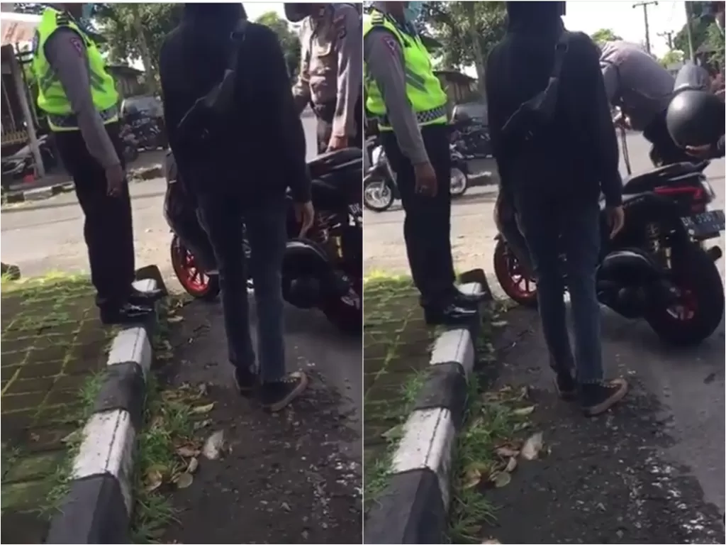 Cuplikan video saat polisi coba suara knalpot brong namun lupa standar ganda. (photo/Instagram/@agoez_bandz4)