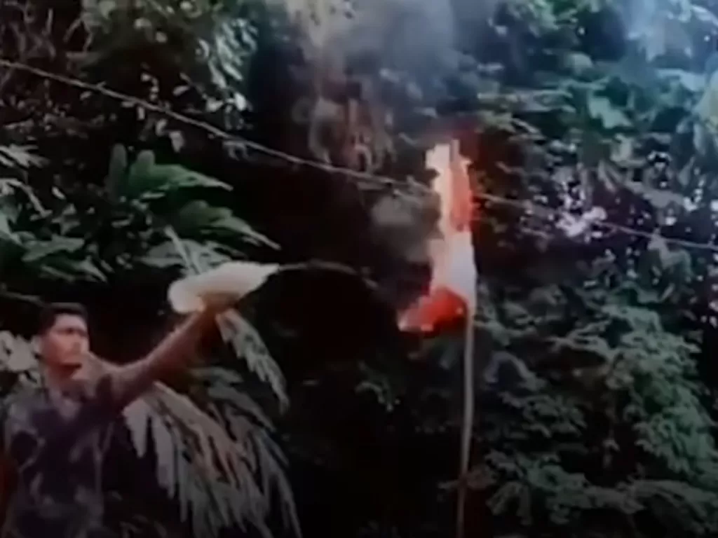 Pria bakar bendera merah putih viral di medsos (Tiktok)