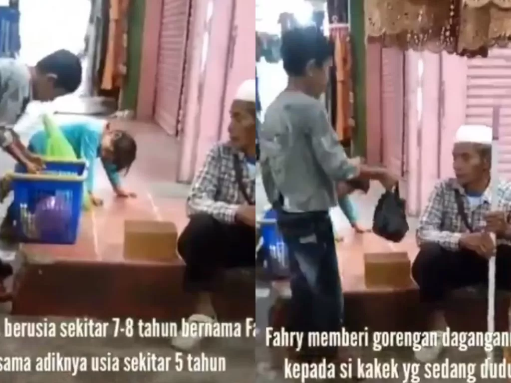 Video viral bocah memberi gorengan dagangannya kepada seorang kakek (Sumbar Rancak)