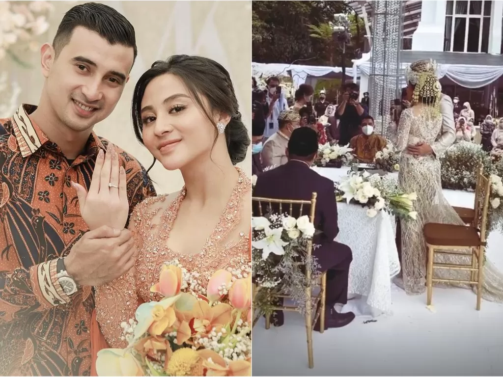 Ali Syakieb dan Margin Wieheerm menikah. (Instagram/@marginw/@syifahadjureal)