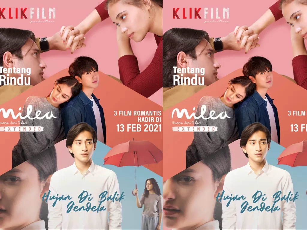 Tampilan poster film 'Tentang Rindu', 'Milea Extended' dan 'Hujan di Balik Jendela'. (photo/Twitter/@KlikFilm)
