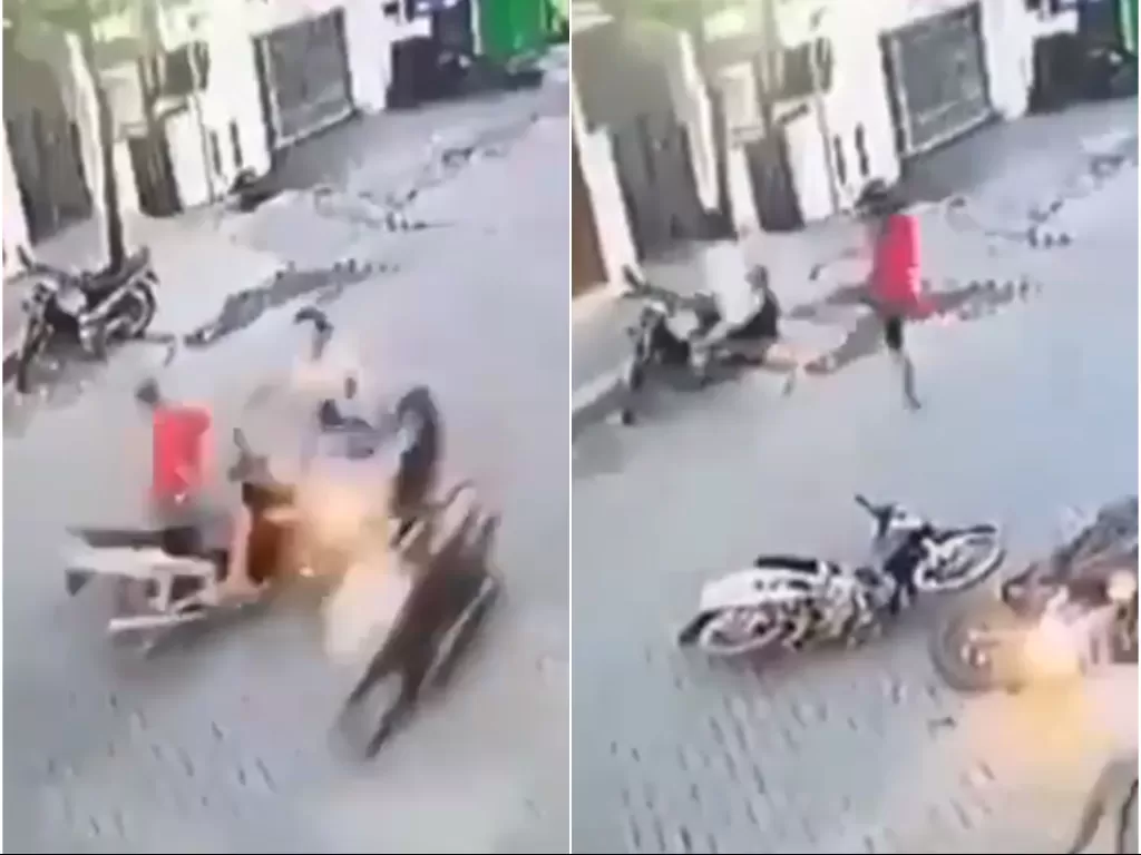 Dua pemuda berkelahi di jalanan karena motor mereka saling tabrakan (Tangkapan layar)