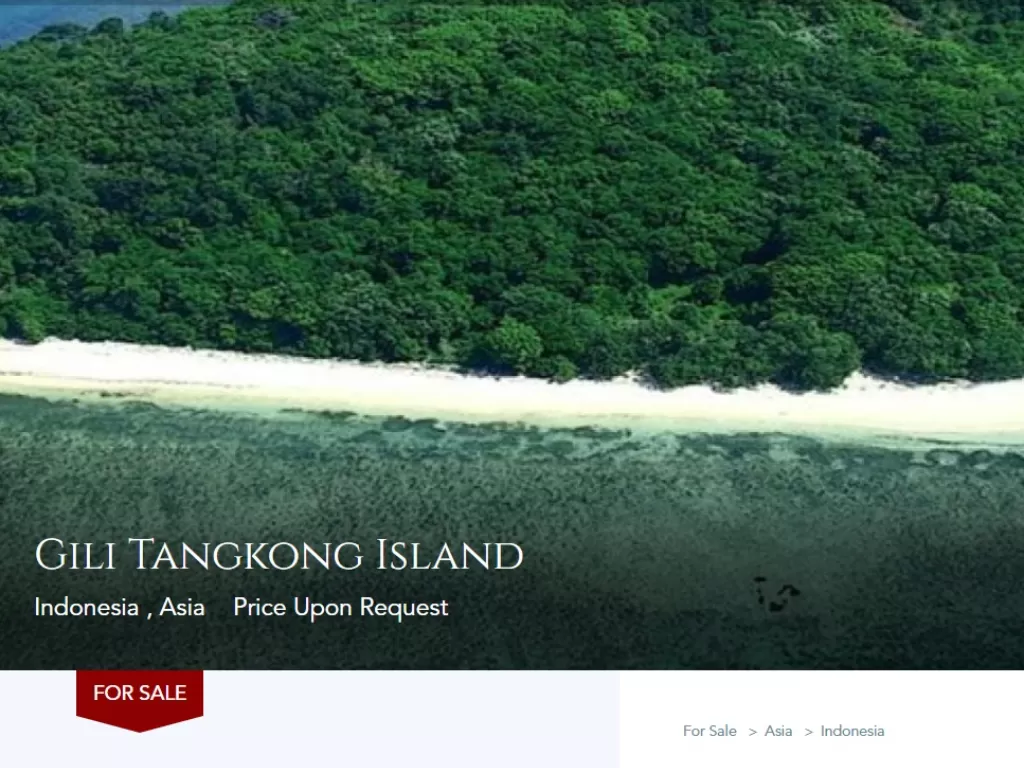 Pantai di Pulau Gili Tangkok yang dijual di situs online. (Tangkapan layar privateislandonline)