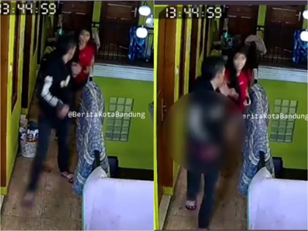  Cuplikan video rekaman CCTV pria yang pukul wanita berkali-kali. (photo/Instagram/@beritakotabandung)