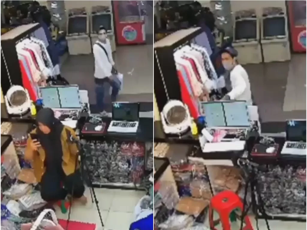 Maling terekam CCTV mencuri HP di meja kasir toko pakaian (Tangkapan layar)