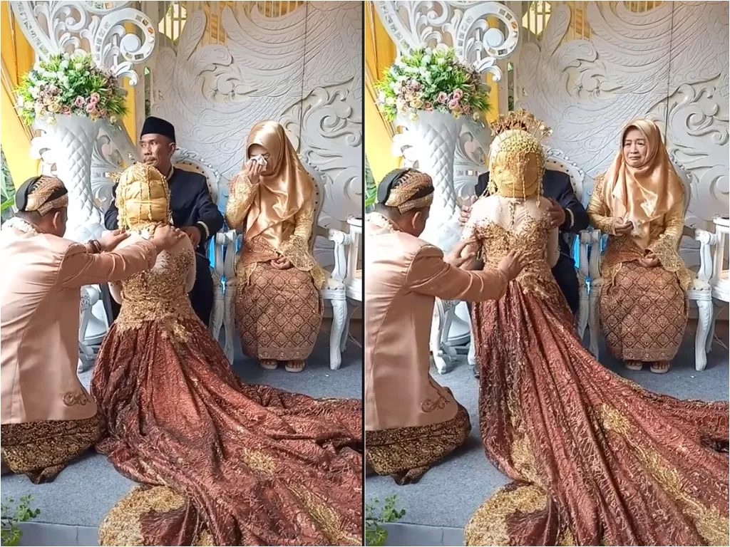 Cuplikan video viral pengantin sungkeman, netizen salfok dengan bulu mata ibu pengantin. (photo/TikTok/@Bennyseptyan)