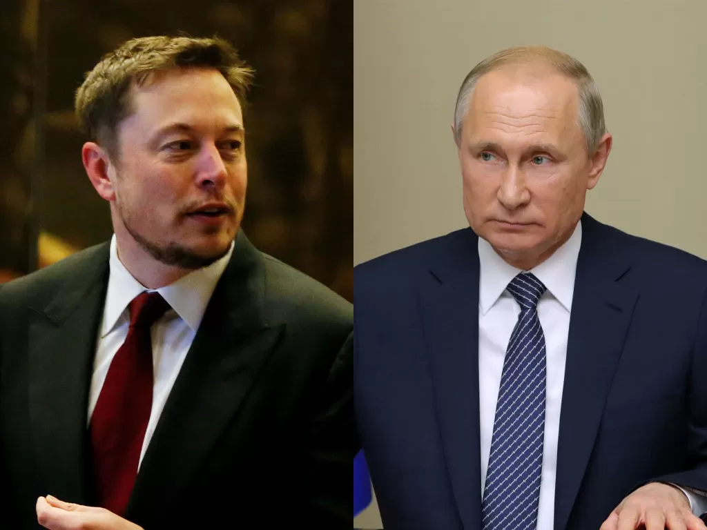 CEO Tesla, Elon Musk dan Presiden Rusia, Vladimir Putin (photo/REUTERS/Shannon Stapleton/Mikhail Klimentyev)