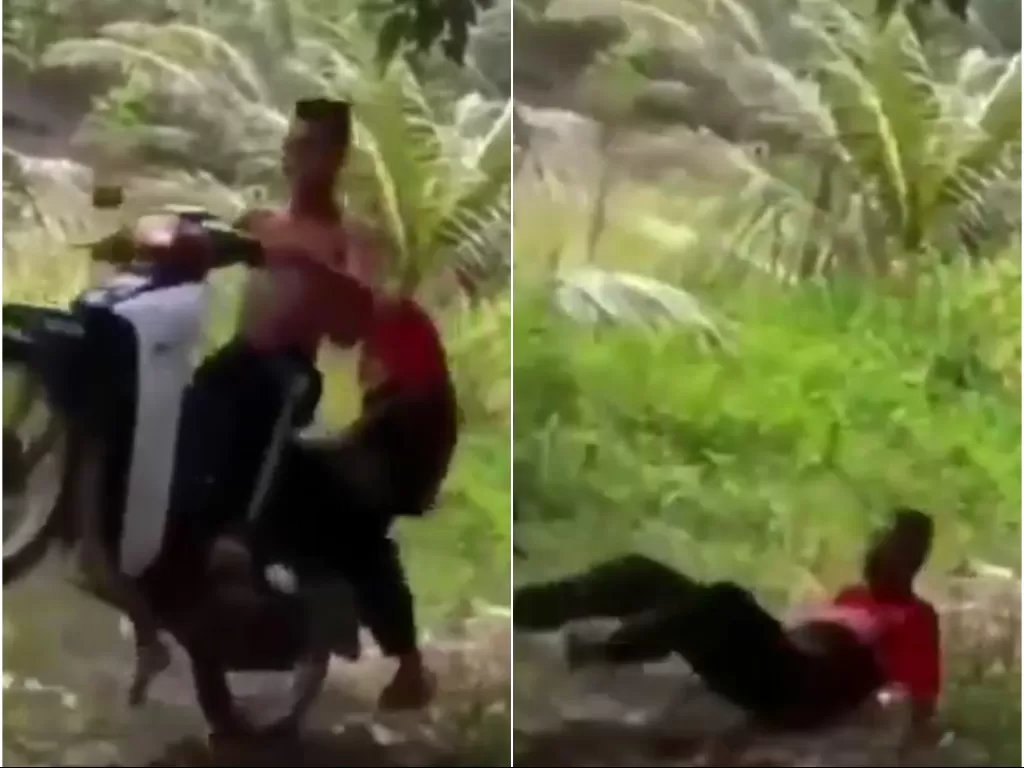 Seorang remaja jahili orang tua hingga terjatuh dari motor (Tangkapan layar)