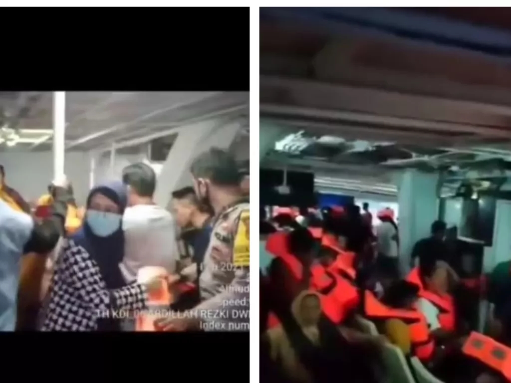 Viral penumpang kapal ferry panik saat dihempas ombak besar di tengah laut. (Instagram/@info_tetangga)