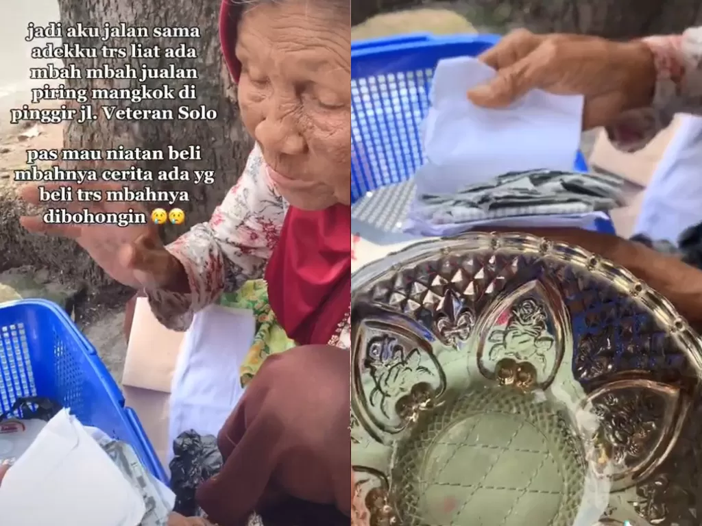 Nenek penjual piring keliling ditipu pembeli kasih amplop isinya kertas koran (Tiktok/vs.brl)