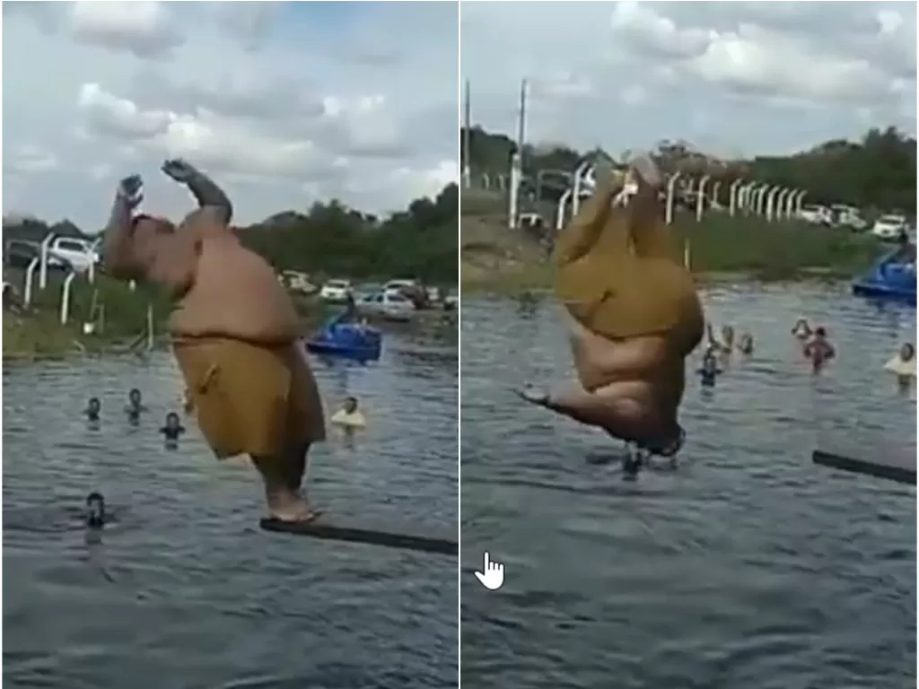 Pria berbadan gemuk lakukan salto ke belakang (Tangkapan layar)