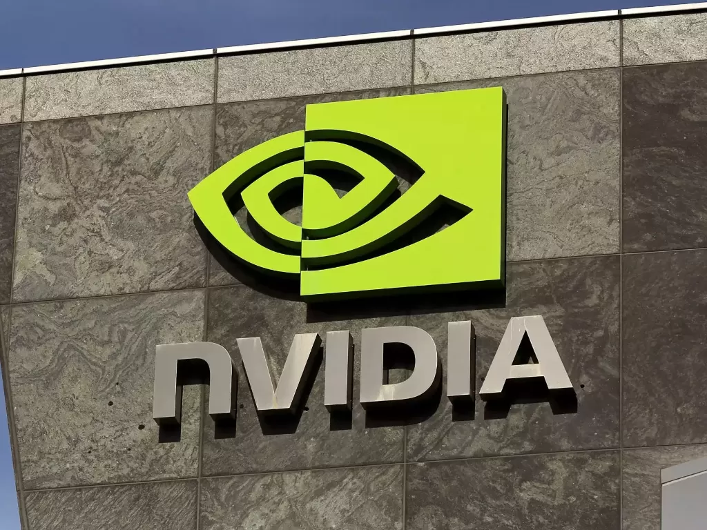 Tampilan logo perusahaan Nvidia di salah satu kantornya (photo/REUTERS/Robert Galbraith)