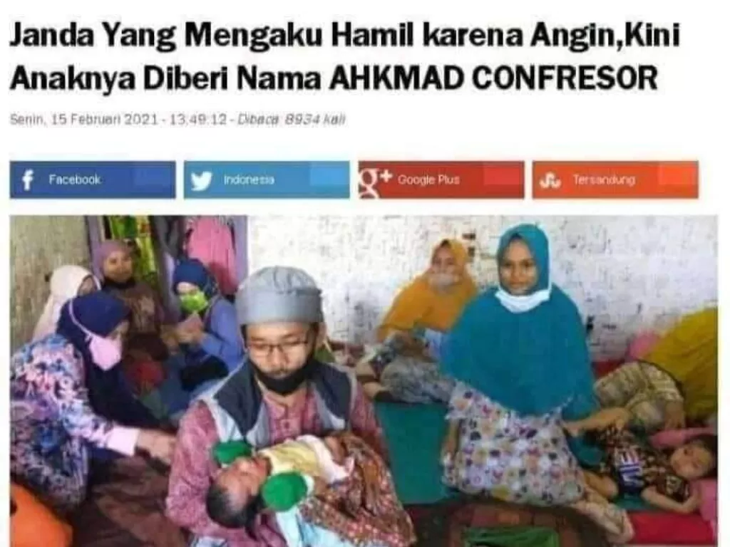 Foto berita palsu atau hoaks mengenai nama bayi Siti Zainah. (Facebook)