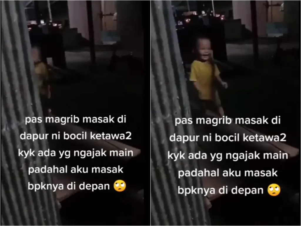  Cuplikan video bocah yan tertawa sendiri di malam hari. (photo/Istimewa)